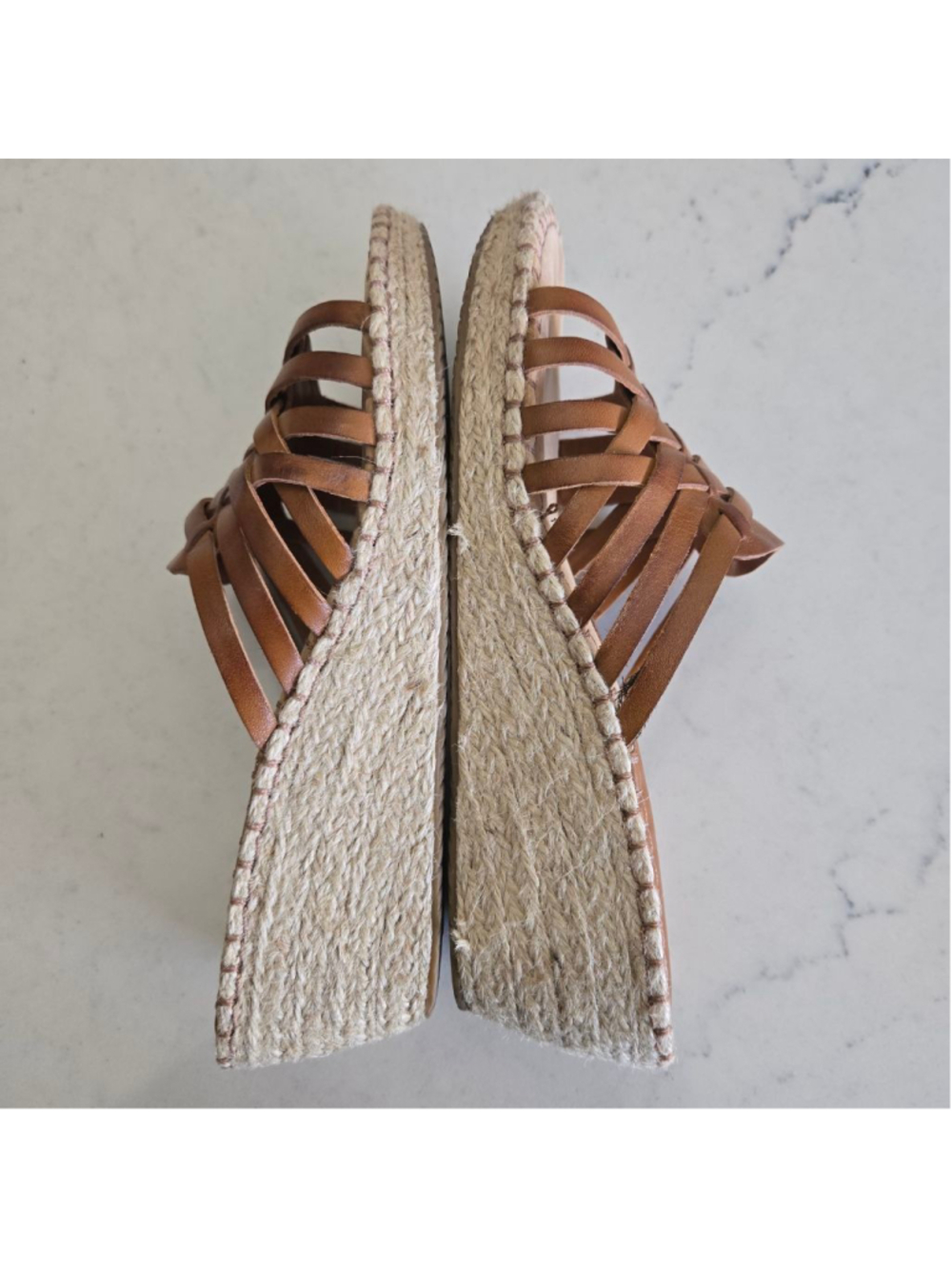 Women's Nurture Brown Woven Leather Espadrille Wedge Sandals 7.5 - Picture 5 of 10